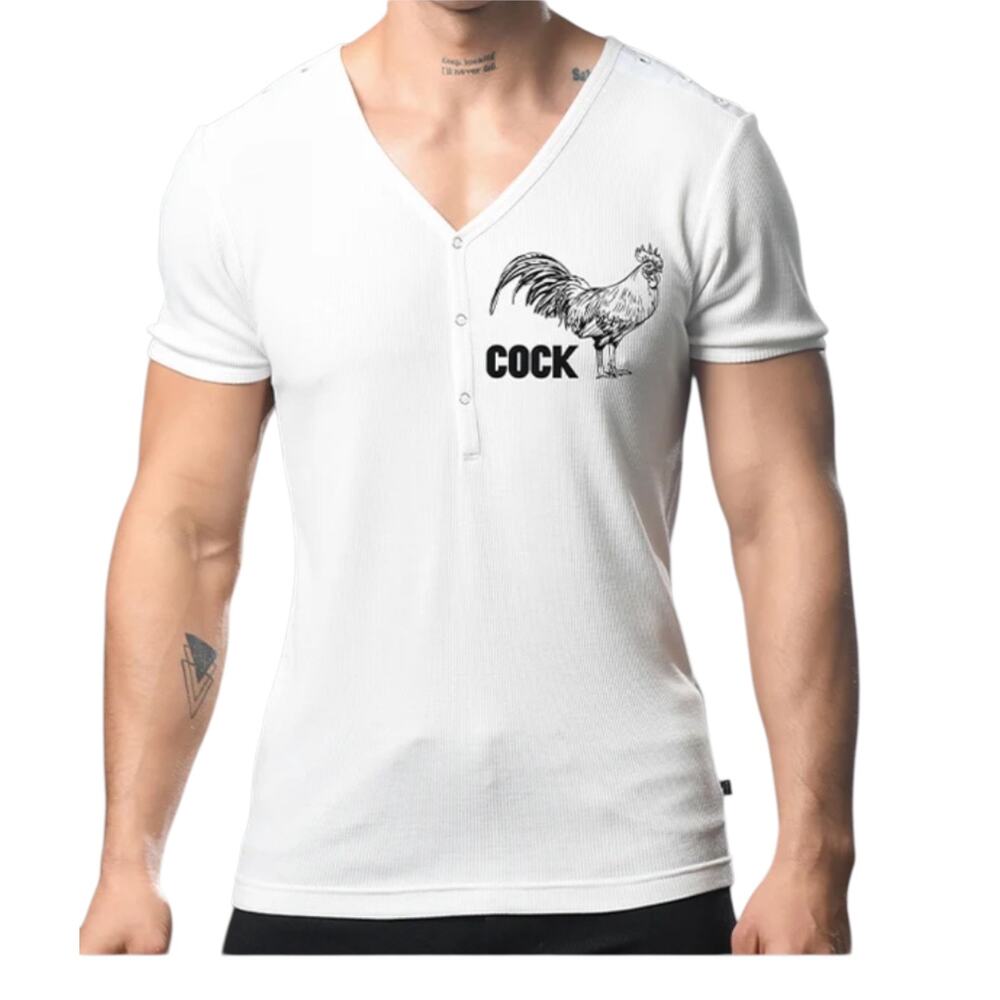 Andrew Christian Rooster Deep V-Neck Tee White Large - Picture 2 of 6